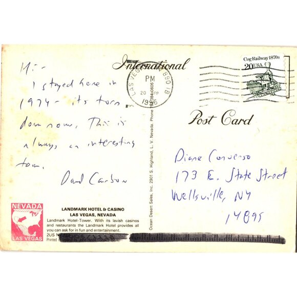 Vintage Landmark Hotel Casino Las Vegas Postcard 1986 John Hinde Unused Original - Picture 2 of 2